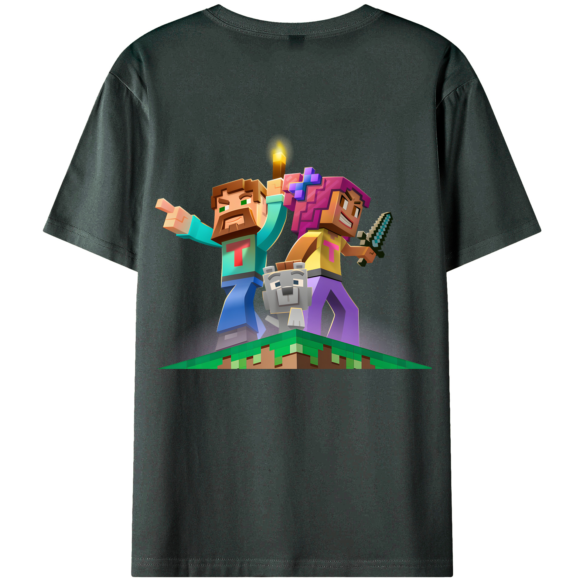 （画像用） マインクラフト ブロックの世界 Minecraft MC Block world 綿100％ メンズ半袖Tシャツ（バックプリント） 通気性